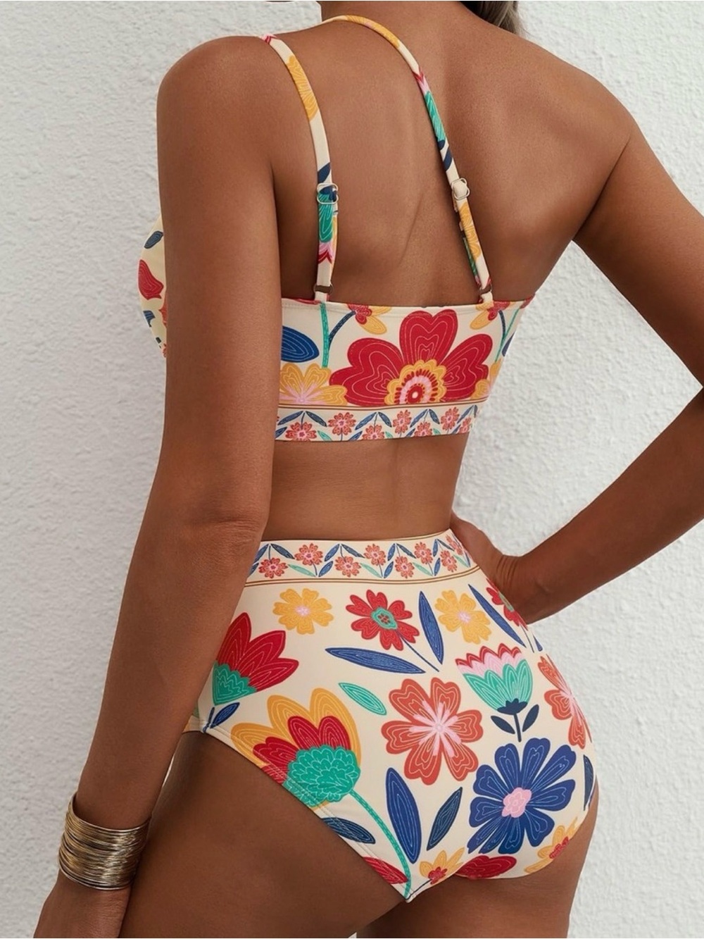 One-Shoulder Floral High-Waist Bikini Set MultiColor - Picture 2 of 8